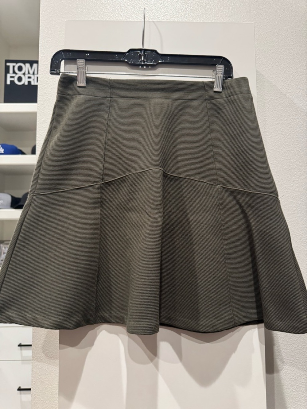 LOFT Khaki Green Flounce Skirt